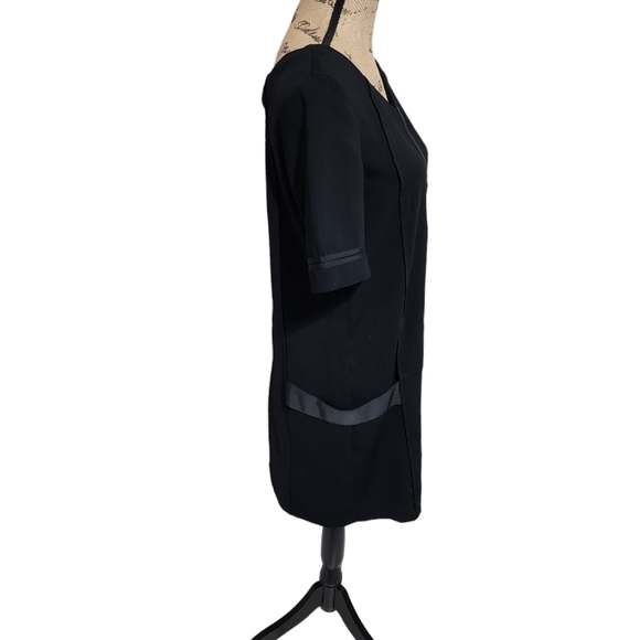 KOOPLES black Satin Trimmed Mini Shift Dress Wednesday Adams Goth size large - Picture 4 of 6